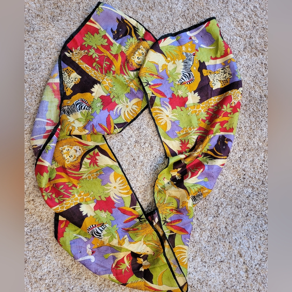 Silk Jungle Animals Scarf!!🐆🦁🐘🦒